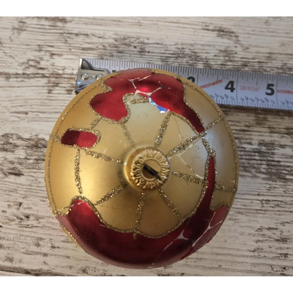 Kurt S Adler Kringle Glass Hand Blown Globe Ornament Red Gold Poland Vintage